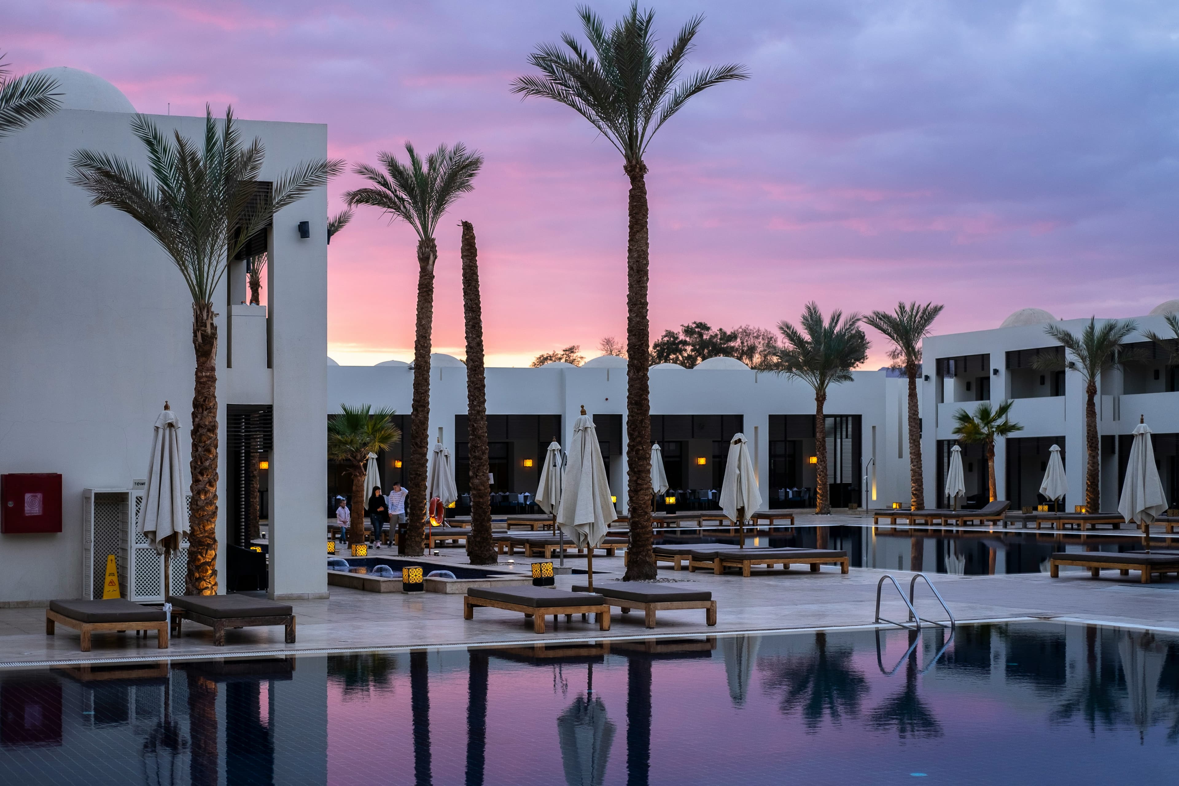 Hotel resort at sunset